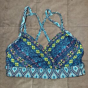 Coastal Blue Women's Bikini Top Medium Blue Green Geometric Print Swim Top